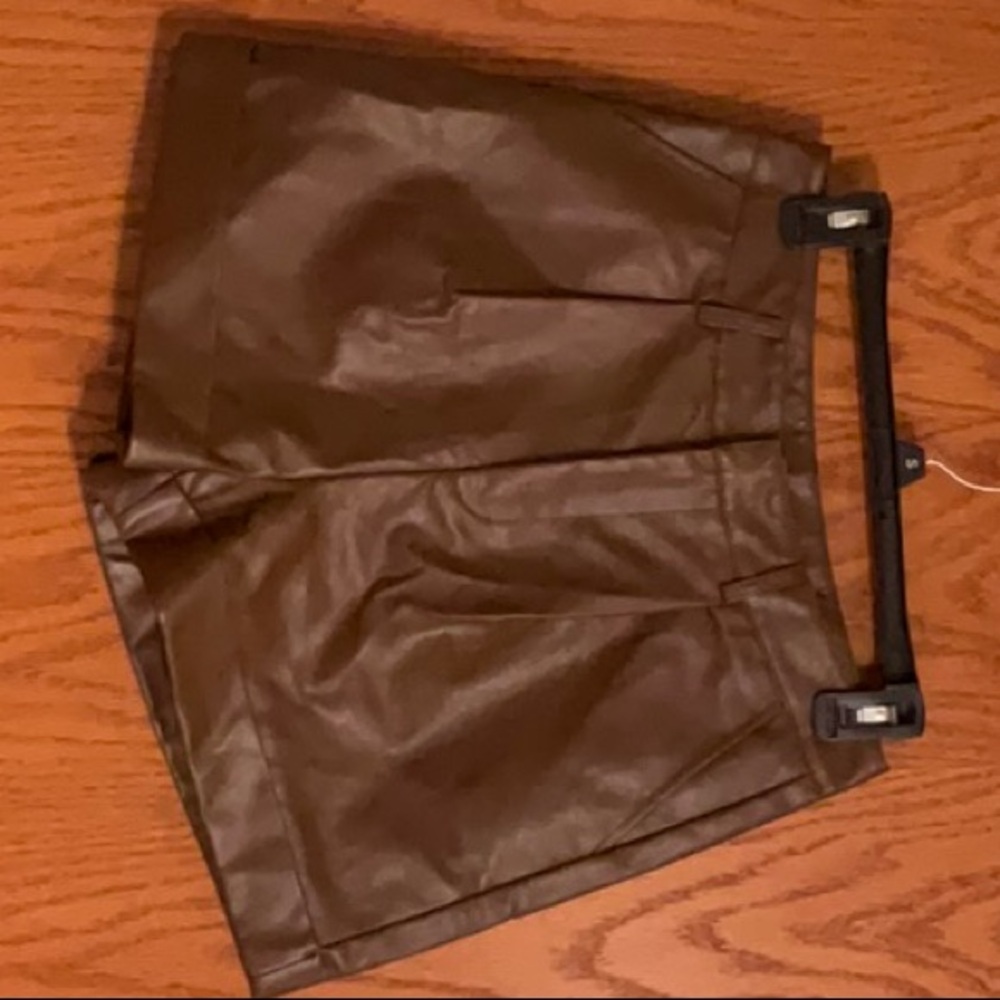 Brown Faux Leather Women Shorts - Picture 2 of 4